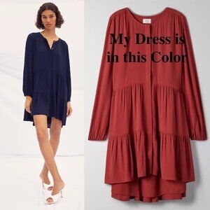 Aritzia Wilfred Barossa Tiered Trapeze Mini Dress Relaxed Dark Carmine Red XS